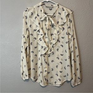Abercrombie & Fitch LS Ruffle Detail Front  Paisley Print Button Up Blouse Sz L